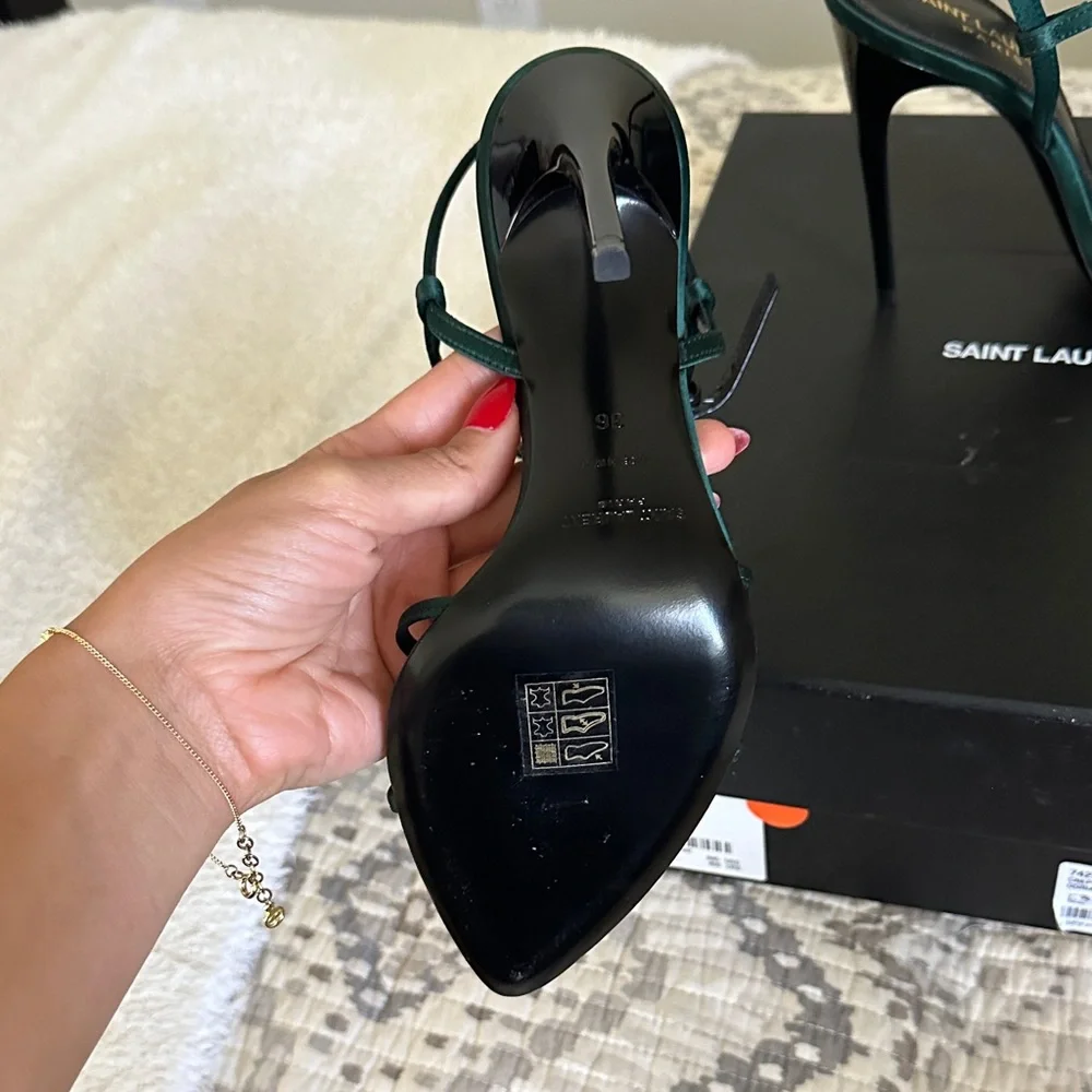 Crepe Satin Clara 110 Ankle Strap Sandals 36 Dorian Green - Picture 3 of 5